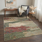 Area Rugs 5x7 for Living Room Bedroom, Modern Abstract Machine Washable Rug, Large Soft Low Pile Floor Carpet with Non Slip Backing for Dining Room, Moss Green