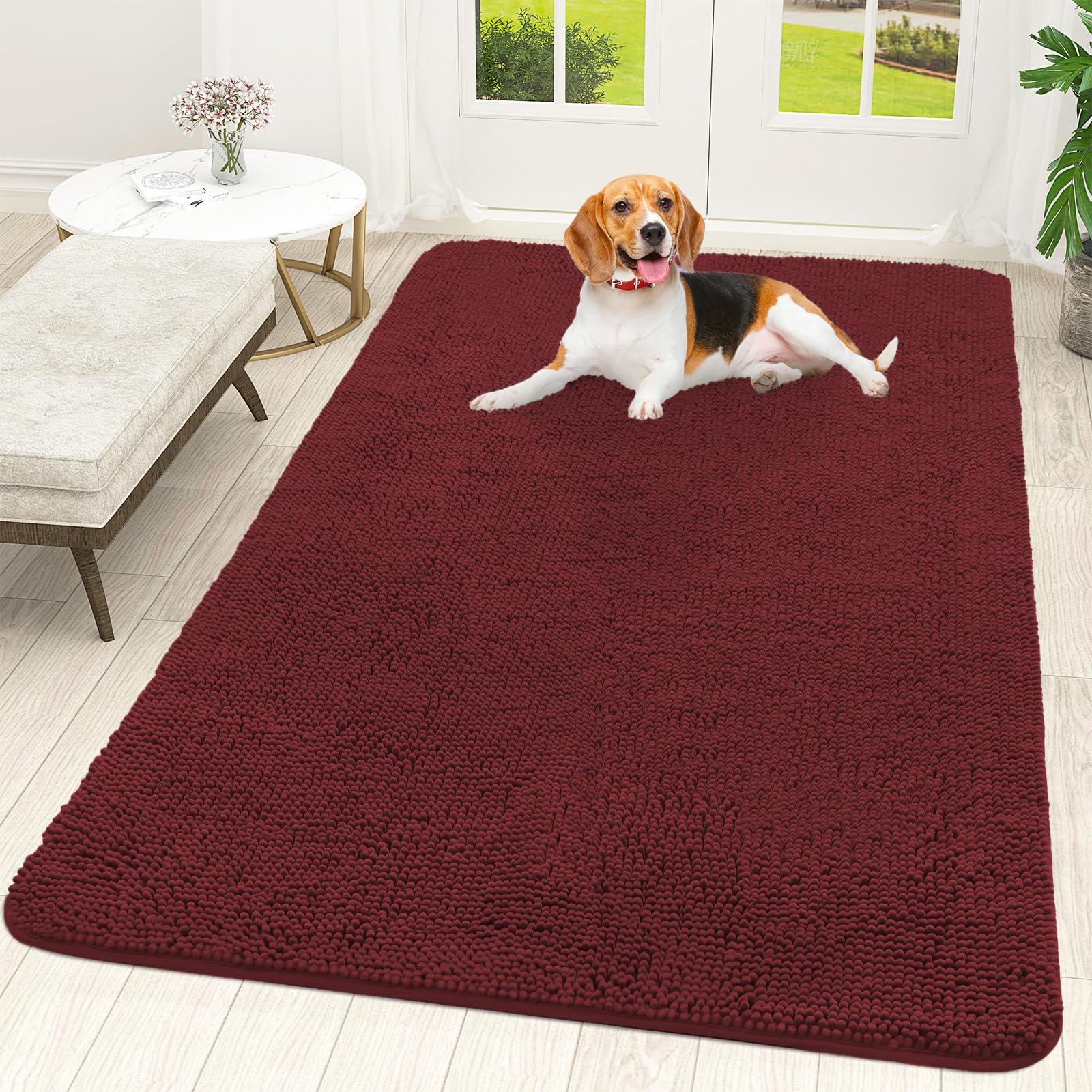 OLANLY Dog Door Mat for Muddy Paws 59x35, Super Absorbent Chenille Mud Mat
