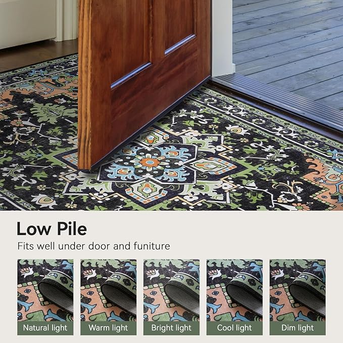 Lofus 9x12 Area Rug for Living Room Bedroom, Dark Green Washable Carpet