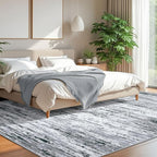 Lansny Modern Abstract 8x10 Large Machine Washable Living Room Rug Non-Slip Soft Bedroom Area Rug Black Gray White Ultra Thin Print Faux Wool Carpet Throw Rugs for Nursery Playroom Dining Room Indoor