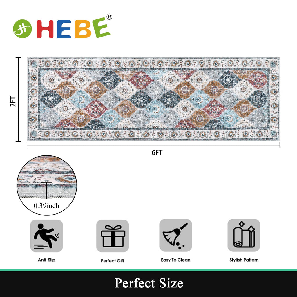 HEBE Hallway Runner Rug 2'x6', Washable Non Slip Kitchen Rug Runner