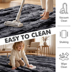 4x6 Ft Shag Rugs for Bedroom Living Room, Tie-Dyed Ultra Soft Fluffy Furry Area Rugs for Indoor Floor, Aesthetic Carpet for Kids Home Decor (Black)
