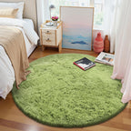 OLANLY Grass Green Round Rugs for Bedroom - Machine Washable, 5 ft Circle Area Rugs for Living Room, Soft and Fluffy Shaggy Carpet for Teen Girls and Boys, Nursery Rooms, Dorms, Home Decor Aesthetic