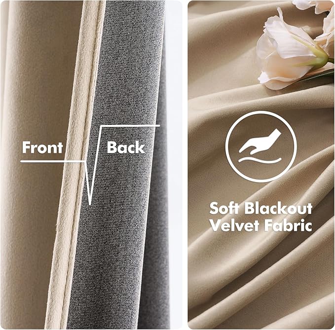 MIULEE Velvet Curtains Camel Beige 52 x 84 Inch Length Set of 2
