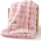 Bedsure 3D Fleece Bubble Blanket for Couch - GentleSoft Pink Throw Blanket for Sofa Bed Room Decor - Luxury Soft Cozy Gifts for Women Girls, Lightweight, All Seasons, Pink, 50"×60"