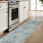 2'6"x8 Washable Runner Rug: Vintage Non-Slip Medallion Rug for Kitchen Blue