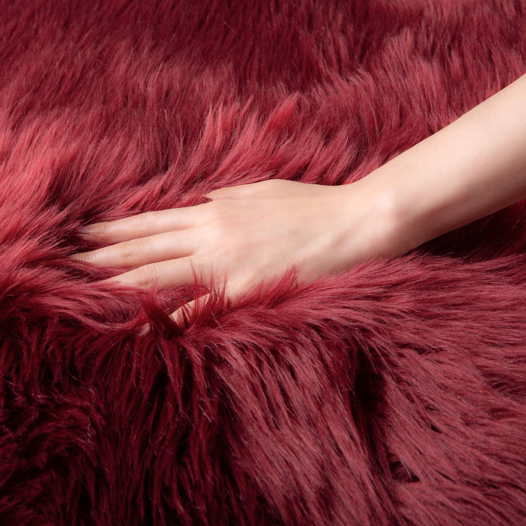 Ashler faux fur rug, Fluffy Shaggy Area Rug Ultra Soft 2 x 3 Feet Sheepskin Fur Rug, Deep Red Fuzzy Rug Machine Washable Shag Rug, Nursery Decor Throw Rugs for Bedroom, kids room, Living Room