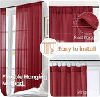 BGment Burgundy Linen Curtains 63 Inches Long for Living Room, Semi Sheer Window Drapes Textured for Bedroom Dining Light Filtering with Rod Pocket Lightweight, 2 Panels, Each 52 Inch Wide