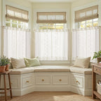 jinchan Belrose Linen Floral Kitchen Curtains 36 inch Length Embroidered Farmhouse Cafe Curtains for Living Room Bathroom Small Windows Curtain Set Sheer Light Filtering 2 Panels White