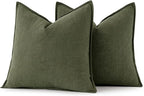 MIULEE Decorative Linen Pillow Covers 18x18 Inch Dark Olive Green