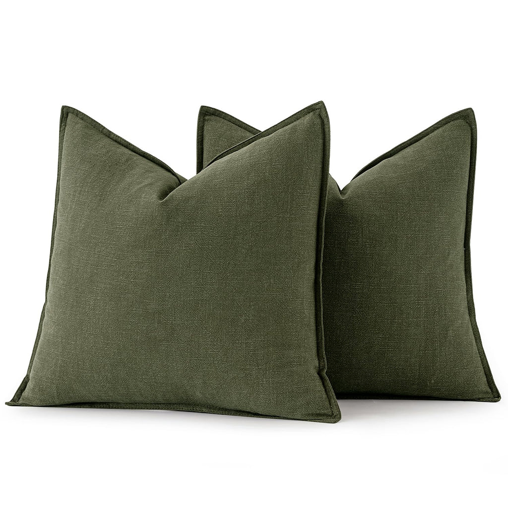 MIULEE Decorative Linen Pillow Covers 18x18 Inch Dark Olive Green
