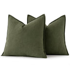MIULEE Decorative Linen Pillow Covers 18x18 Inch Dark Olive Green