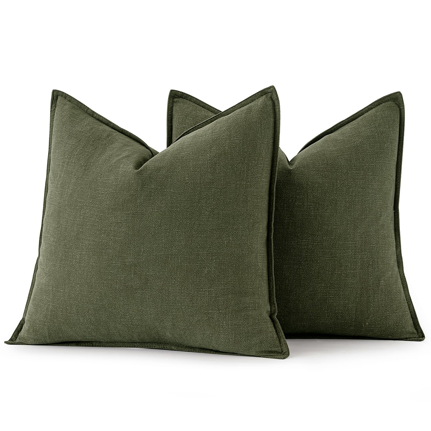 MIULEE Decorative Linen Pillow Covers 18x18 Inch Dark Olive Green