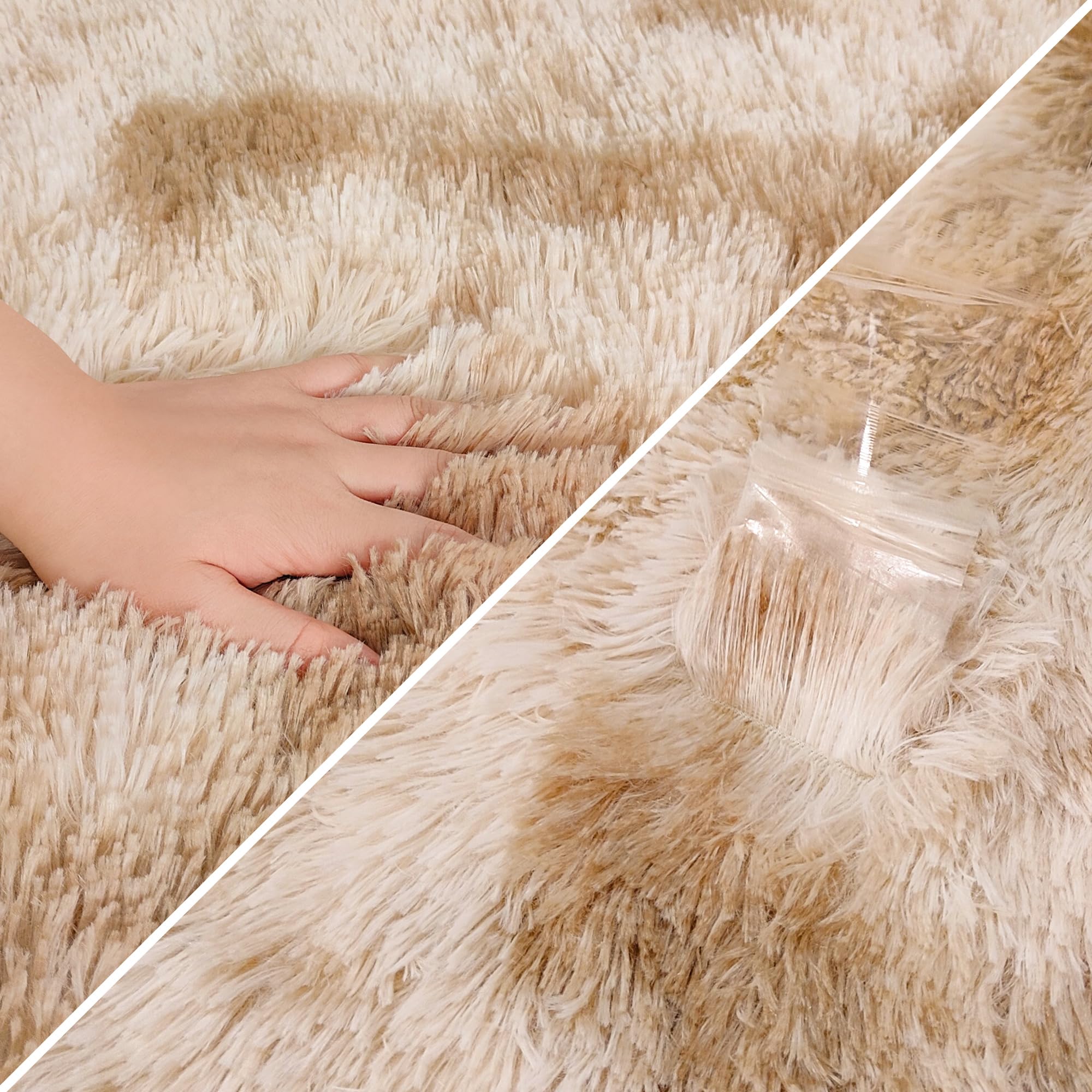 JiaoBaba Super Soft Fluffy Living Room Area Rugs 2x6 ft Tie-Dyed Beige Shaggy Furry Carpet Washable Non-Slip Floor Rug Bedroom Bedside Nursery Rug Fuzzy Girls Boy Reduce Noise Dorm Home Decor