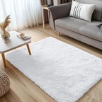 OLANLY 3x5 Machine Washable Small Bedside Rug, Soft Fluffy Shaggy Rugs for Living Room, Bedroom, Indoor Floor Carpet for Kids Girls and Boys, Preppy Dorms, Nursery, Home Decor Aesthetic, White