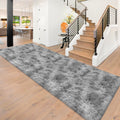 JiaoBaba Super Soft Fluffy Living Room Area Rug 3x10 ft Tie-Dyed Light Grey Shaggy Furry Carpet Washable Non-Slip Floor Rugs Bedroom Bedside Nursery Rug Fuzzy Boys Girls Dorm Home Decor Aesthetic