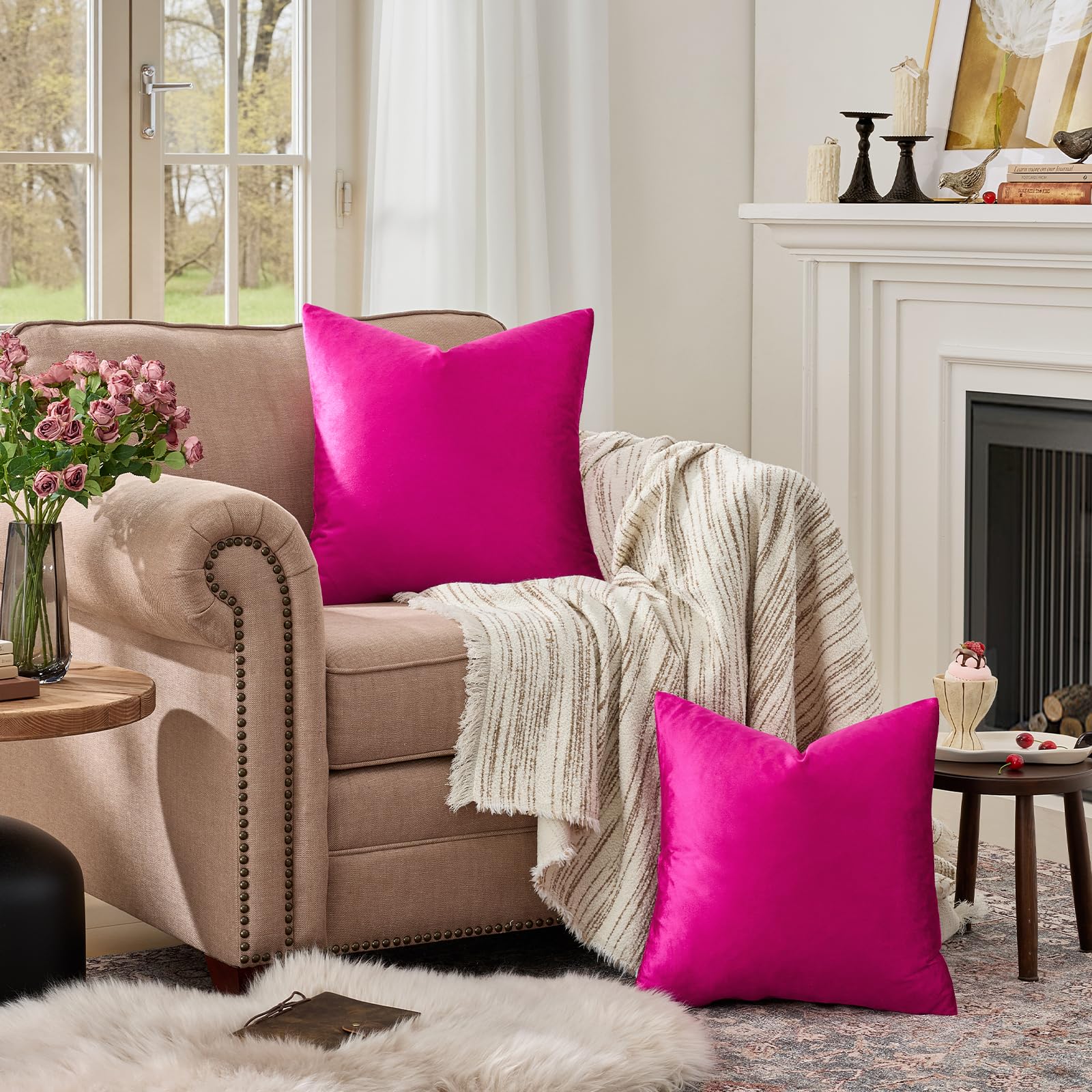 GIGIZAZA Hot Pink Velvet Pillow Covers 18x18 Decorative Pillows Pack of 2