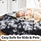 Amdrebio Black White Grey Round Rug 4Ft Circle Area Rugs for Bedroom Living Room, Fluffy Fuzzy Shaggy Furry Rugs for Kids Room Dorm Home Office, Shag Plush Floor Modern Cool Carpet for Men Teen Boys