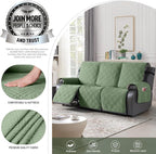 TAOCOCO 100% Waterproof Recliner Sofa Cover, Non Slip Split Couch Covers for Reclining Couches with Elastic Strap, Washable Reclining Sofa Cover Furniture Protector for Kids Pets(3 Seater, Bean Green)