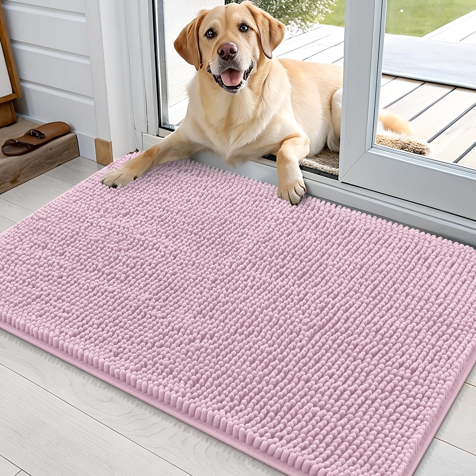 OLANLY Dog Door Mat for Muddy Paws 35x24, Super Absorbent Chenille Mud Mat