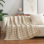 Snuggle Sac Throw Blanket for Couch, Reversible Super Soft Warm Blankets Cozy Knit Fuzzy Plush Lightweight Throws for Sofa, Bed, Camping,Houndstooth Beige,50x60 inches