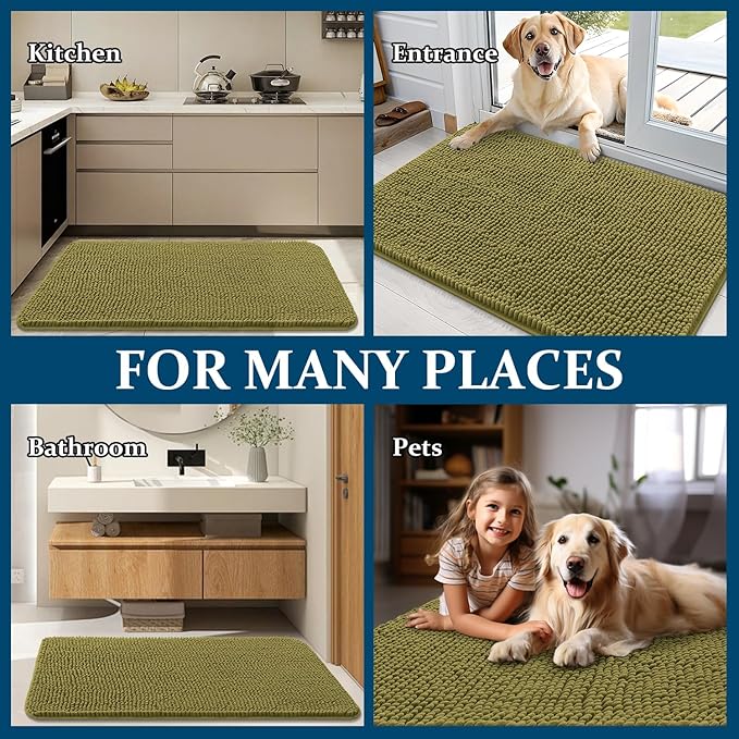 OLANLY Dog Door Mat for Muddy Paws 59x20, Super Absorbent Chenille Mud Mat