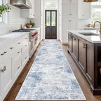 IOHOUZE Abstract Runner Rug 3x18 Ft Washable Runners for Hallways, Non Slip Kitchen Runner Printed Faux Wool Entryway Runner Indoor, Modern Abstract Floor Carpet for Hall Stair, Light Blue Grey