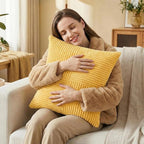 Fancy Homi 2 Packs Yellow Euro Decorative Throw Pillow Covers 26x26 Inch for Couch Bed Sofa, Rustic Farmhouse Boho Home Decor, Soft Corss Corduroy Patchwork Textured Square Cushion Case 66x66 cm