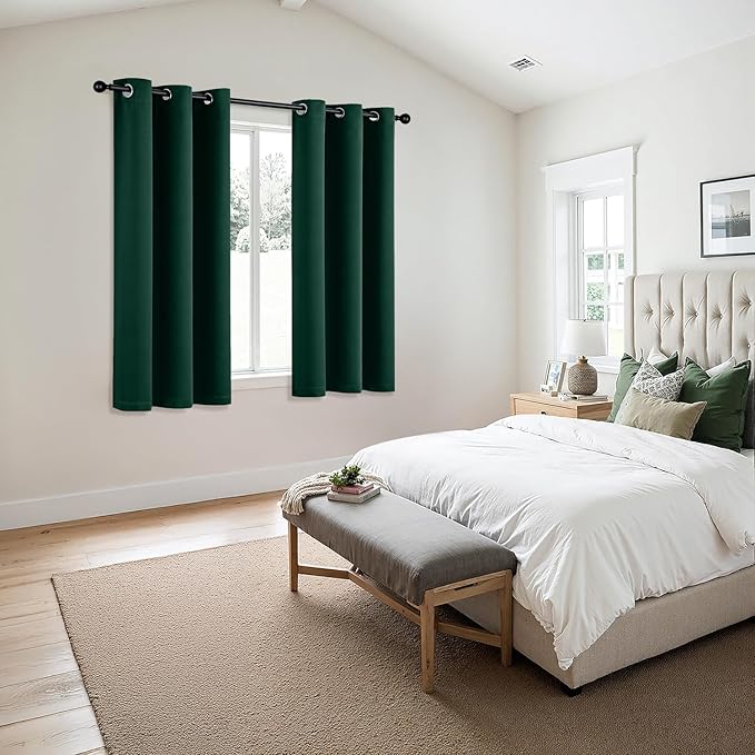 MIULEE Blackout Curtains for Bedroom 2 Panel 40 x 45 Inch Long Hunter Green