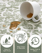 Madane 8x10 Area Rugs for Living Room, Machine Washable Vintage Green Rug with Non-Slip Backing, Soft Throw Large Rug, Thin Carpet for Bedroom Dining Room Farmhouse Under Table, Green/Ivory