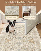 Madane 6x9 Area Rugs for Living Room, Vintage Washable Rug, Beige/Blue