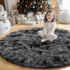 Amdrebio Tie-Dyed Dark Grey Round Rugs for Living Room, 8x8 Rug, Extra Large Circle Area Rug for Bedroom, Big Shag Fluffy Plush Carpet for Mens Home, Modern Cool Circular Rug, Soft Cozy Thick Rugs
