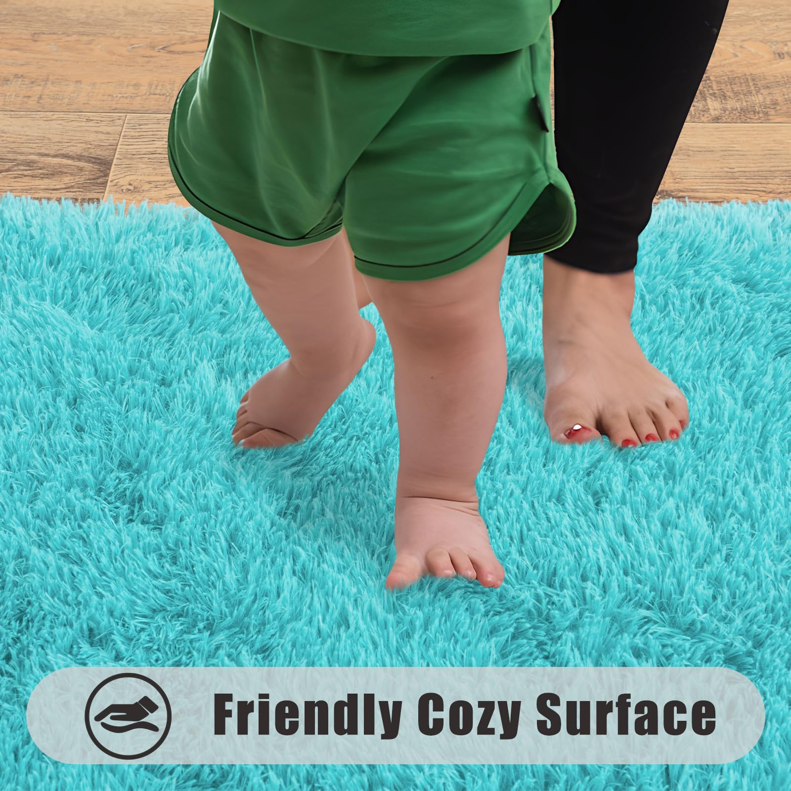 Ailyei Soft Runner Rugs for Bedroom Hallways, 2x4 Teal Blue Fluffy Shag Throw Area Rug Non Slip for Bedside Dorm, Long Shaggy Furry Carpet for Nursery Living Room