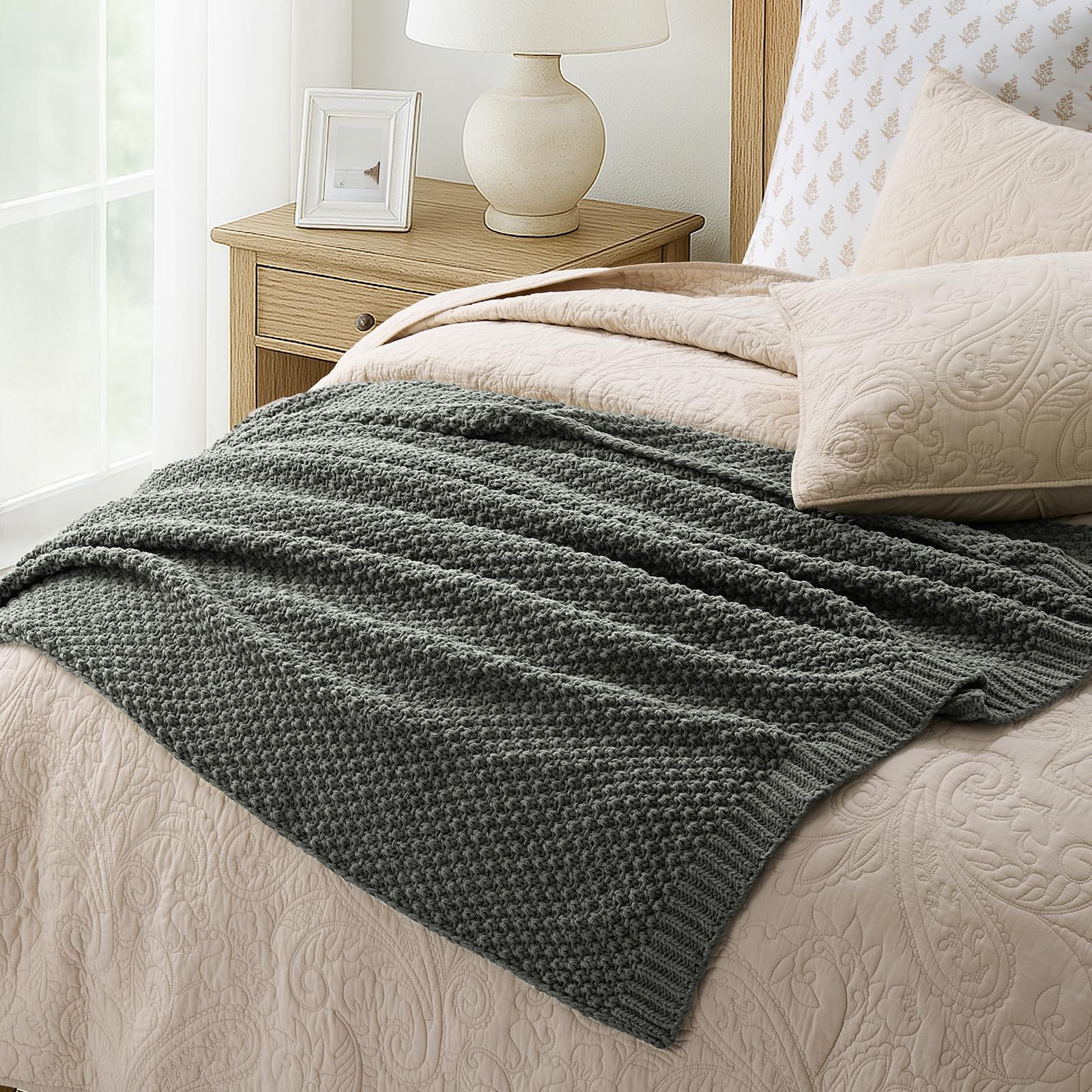 EVERGRACEHOME Chunky Chenille Knit Throw Blanket, 60 x 80, Charcoal Gray
