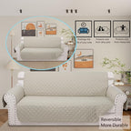 Reversible Couch Cover for 3 Cushion Couch for Pet Friednly Sofa Cover for Dogs Water Resistant Furniture Protector Washable with Elastic Straps(Sofa,Beige/Beige)