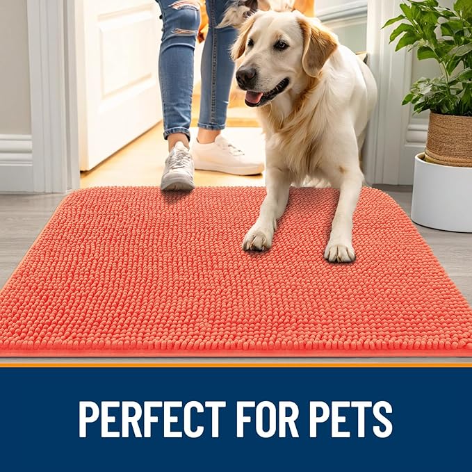 OLANLY Dog Door Mat for Muddy Paws 30x20, Super Absorbent Chenille Mud Mat