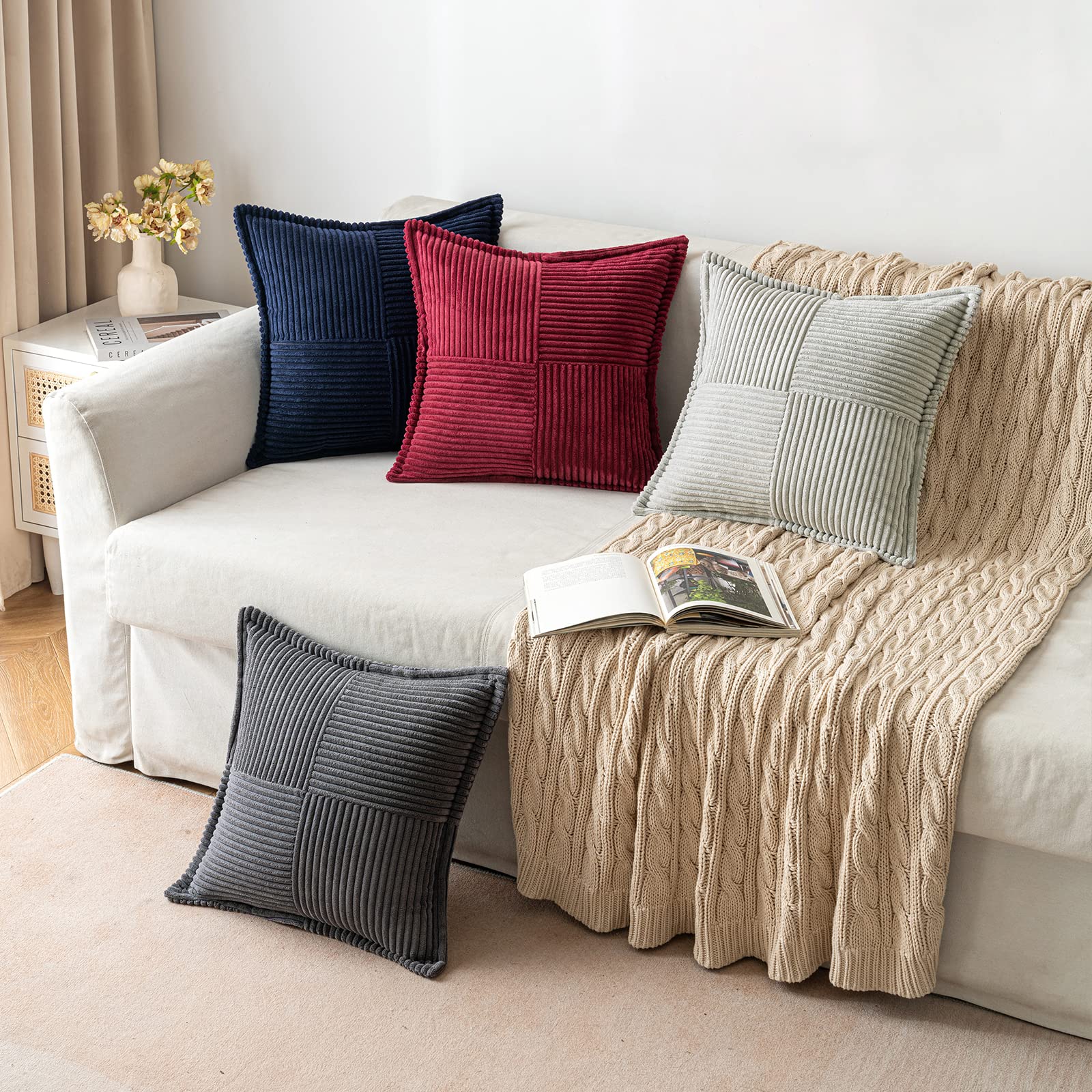 MIULEE Decorative Throw Pillow Covers for Couch 18x18 Inch Navy Blue 2 Pack