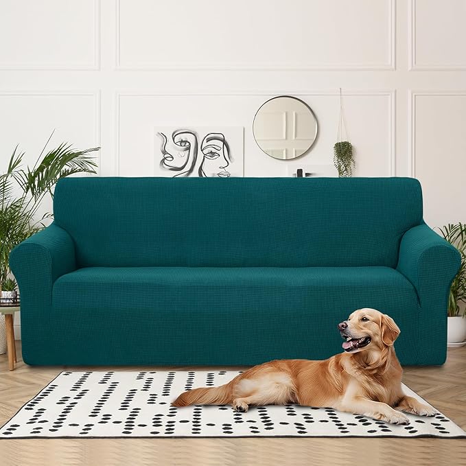 U-NICE HOME 4 Seater Stretch Couch Cover for 3 Cushion Sofa, Blue