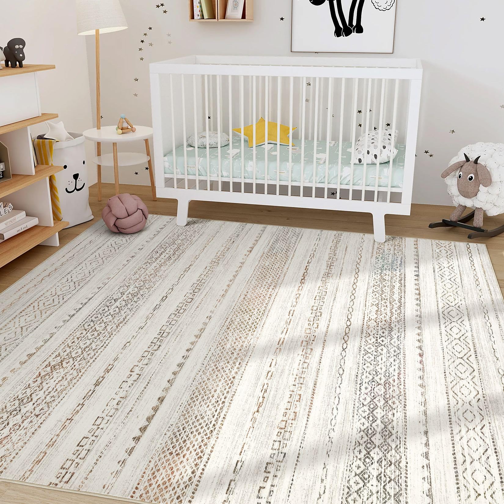 Nakagishi Area Rugs 9x12 Living Room Rug: Washable Boho Large Neutral Modern Soft Stain Resistant Indoor Floor Non-Slip Moroccan Carpet for Bedroom Nursery Kids Playroom Office Dining Room- Colorful
