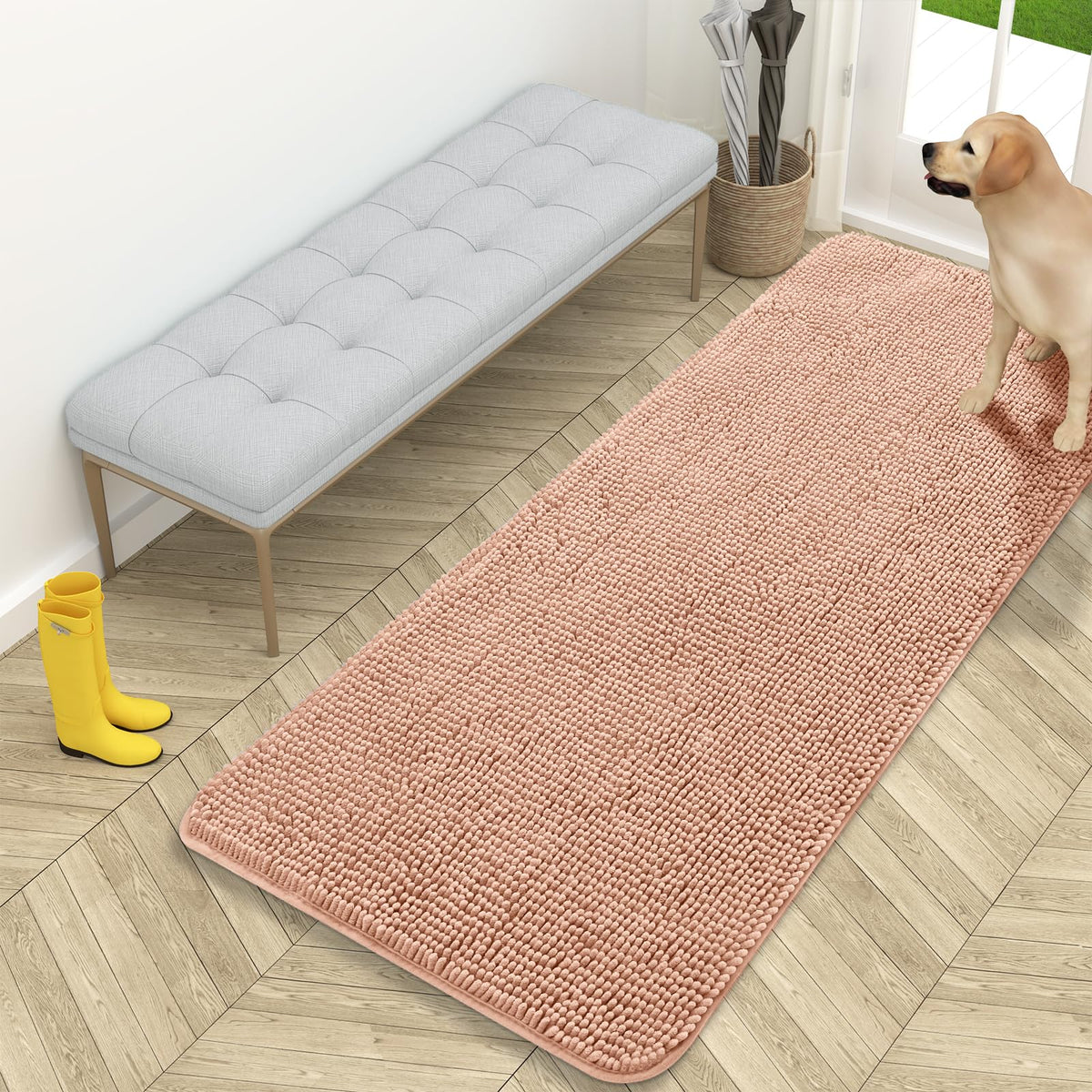 OLANLY Dog Door Mat for Muddy Paws 59x24, Super Absorbent Chenille Mud Mat