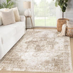 Area Rug 3x5 Washable Rug, Vintage Boho Medallion Entryway Rug Non-Slip Soft Low Pile Small Distressed Floor Carpet Retro Doormat for Kitchen Bedroom Laundry Bathroom Hallway (Brown, 3'x5')