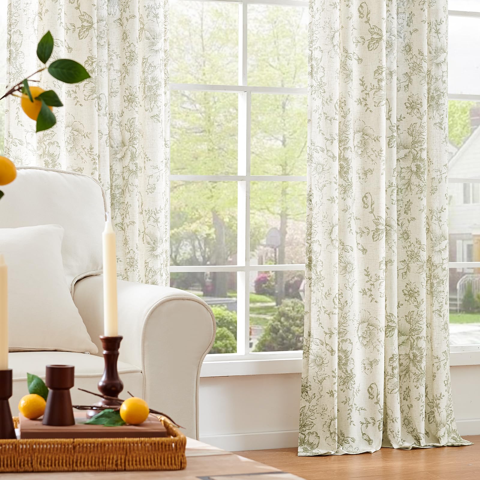 jinchan Vintage Floral Linen Curtains 84 Long for Living Room 2 Panels