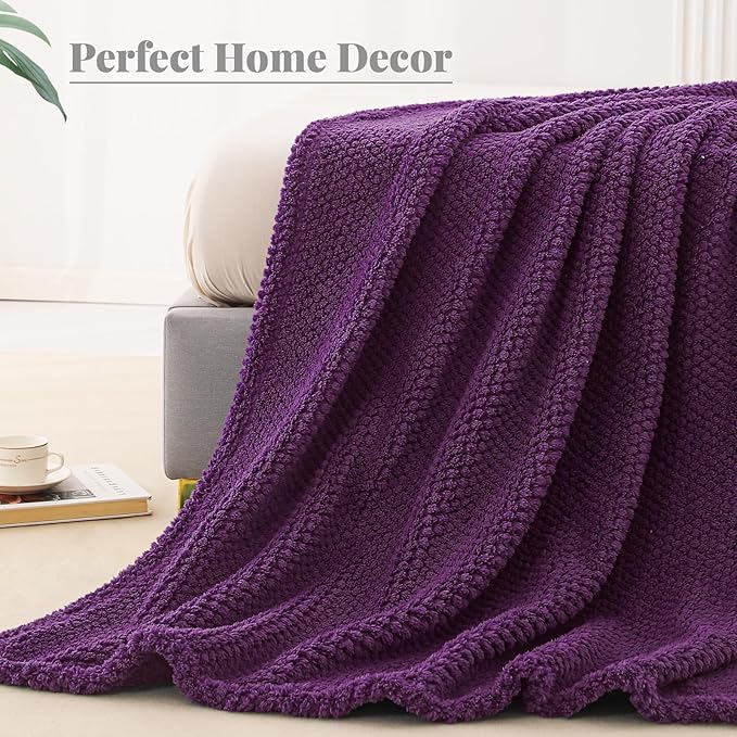 Whale Flotilla King Size Fuzzy Fleece Blanket for Bed, 90x104 Inch Fluffy Warm Soft Jacquard Blankets for All Season, Lightweight and Cozy, Purple