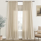 Greyish Beige Linen Curtain 84 inch Length 2 Panels Set Back Tab Light Filtering Living Room Curtain Drapes Home Office Modern Minimalist Decor Farmhouse Boho Neutral Semi Sheer Curtain 84 inch Long