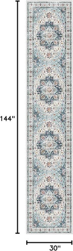 Madane Hallway Runner Rug 2'6''x12' Kitchen Runner, Non Slip Vintage Runners for Hallways Washable Kitchen Rugs Soft Low Pile 2.5x12 ft Rug Runner for Laundry Room, Entryway and Bedroom, Blue