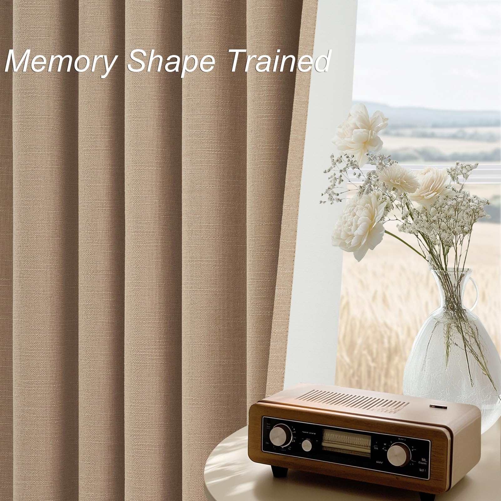 Topfinel 94 Inch Long Blackout Curtains for Bedroom Living Room Linen Textured Farmhouse Room Darkening/Thermal/Noise Reduction Window Treatment Drapes with Hooks 2 Panels, Camel Taupe