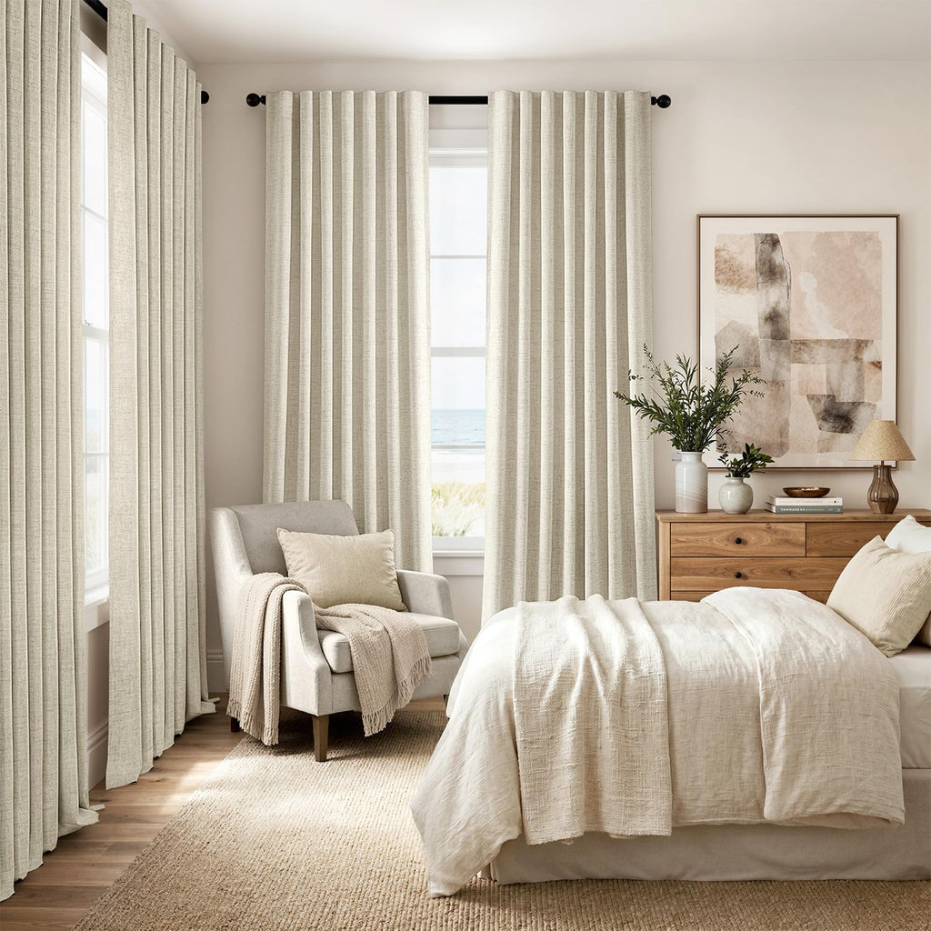 MIULEE 100% Blackout Linen Curtains for Bedroom 42 x 72 Inch Cream 2 Panels