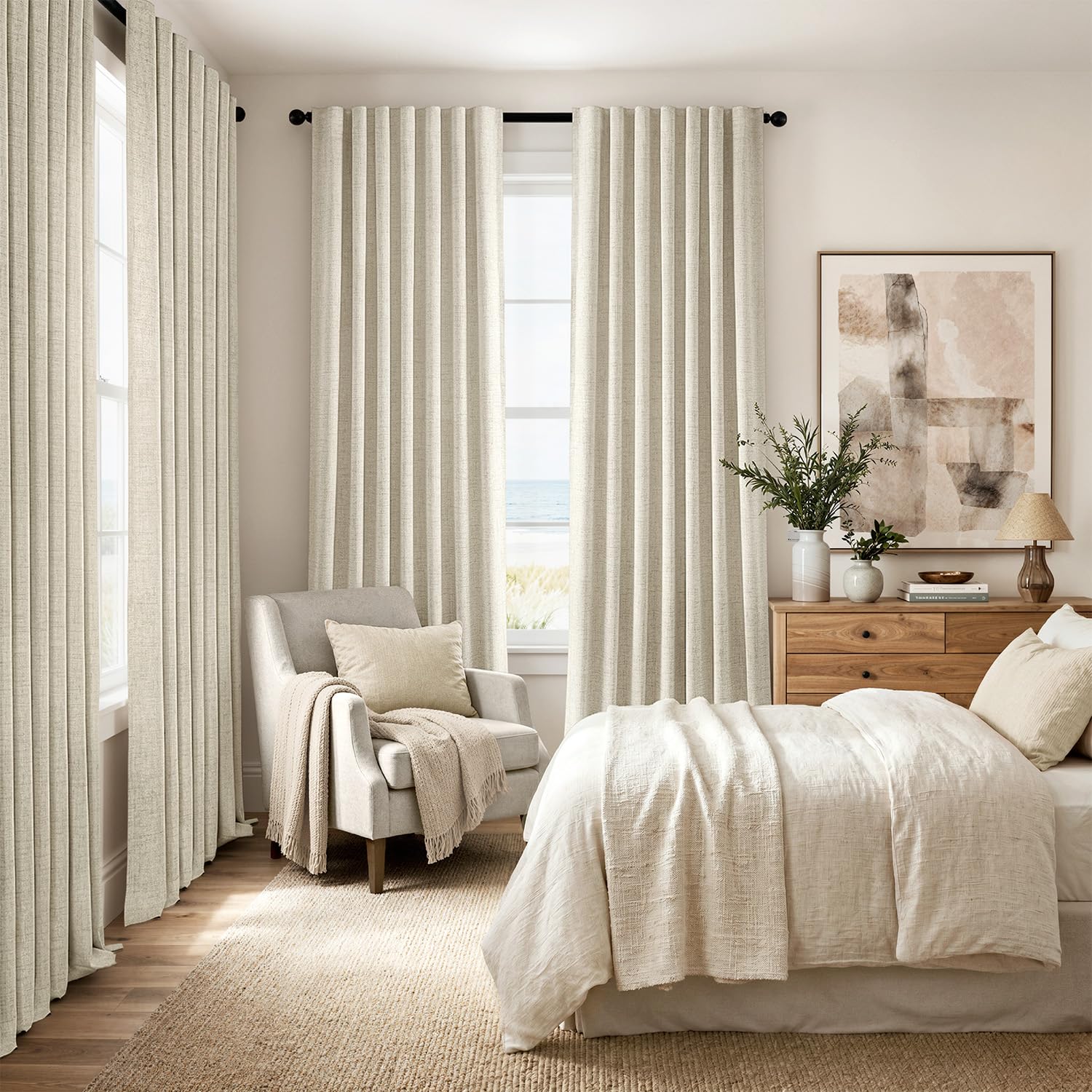 MIULEE 100% Blackout Linen Curtains for Bedroom 42 x 72 Inch Cream 2 Panels