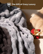 Ultra Soft Cozy Faux Fur Throw Blanket, Fuzzy Plush Thick Bubble Blanket, Oversize Luxury Fluffy Blanket for Couch, Bed, and Living Room, 60x80 Inches, Light Grey