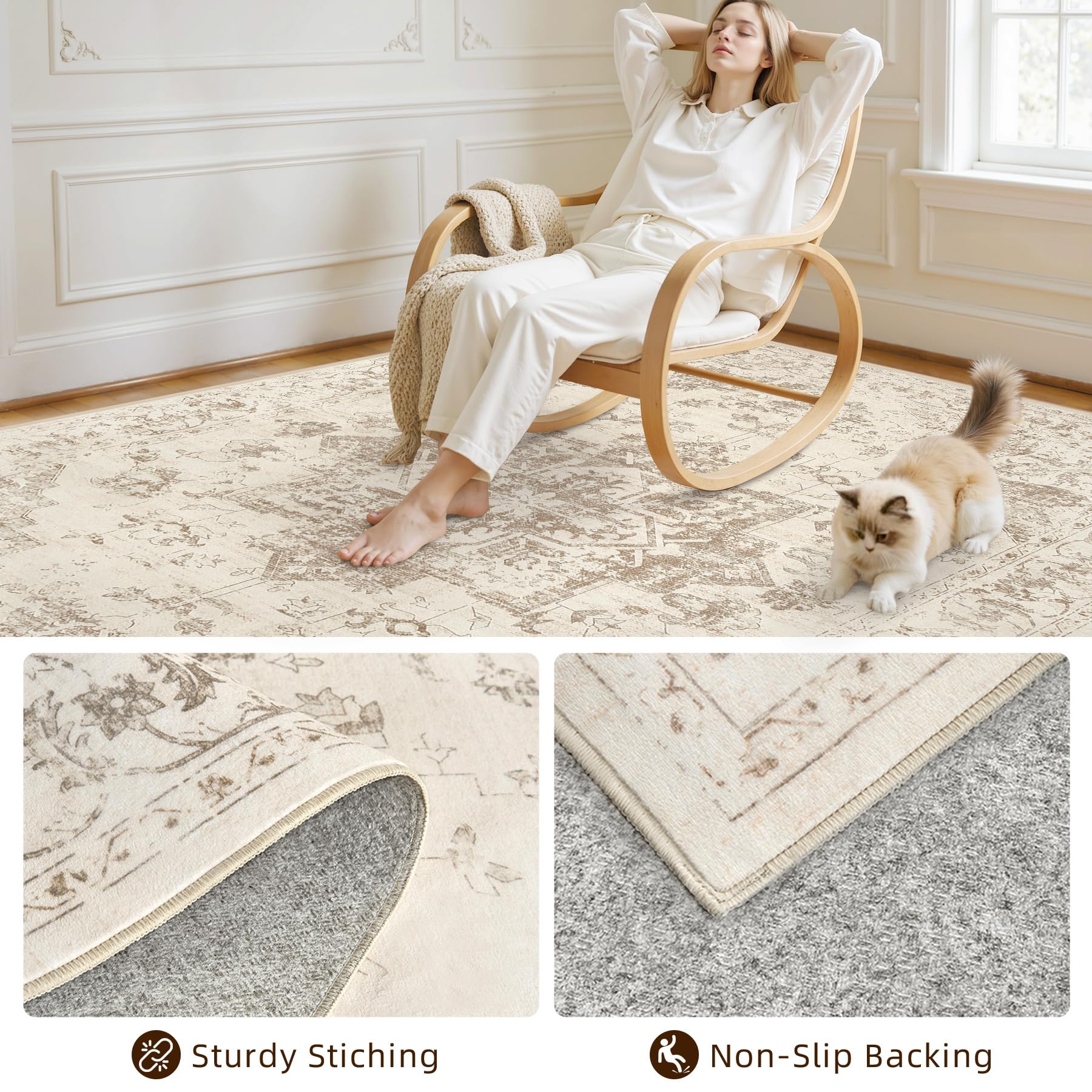 Luxturiy Area Rugs 9x12 Living Room: Bedroom Washable Carpet Beige/Ivory
